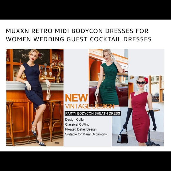 MUXXN Women's Retro 1950s Style Sleeveless Slim Business Pencil Dress navy XL - Picture 5 of 5